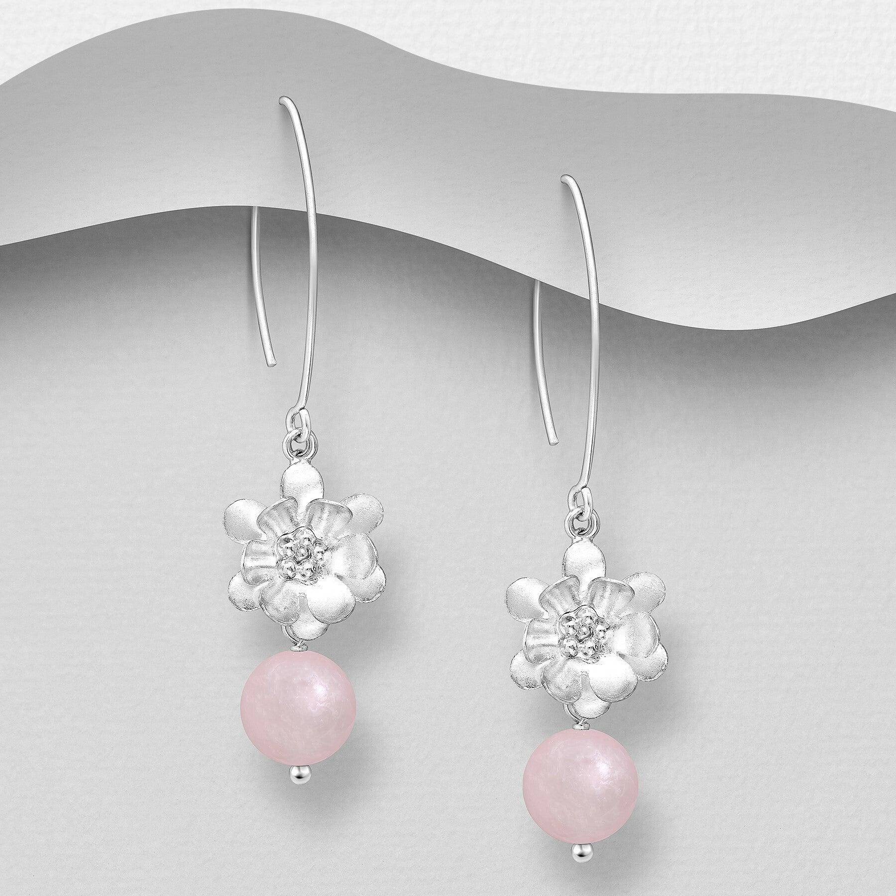 PREMIUM COLLECTION|Jasmine silver rose quartz earrings