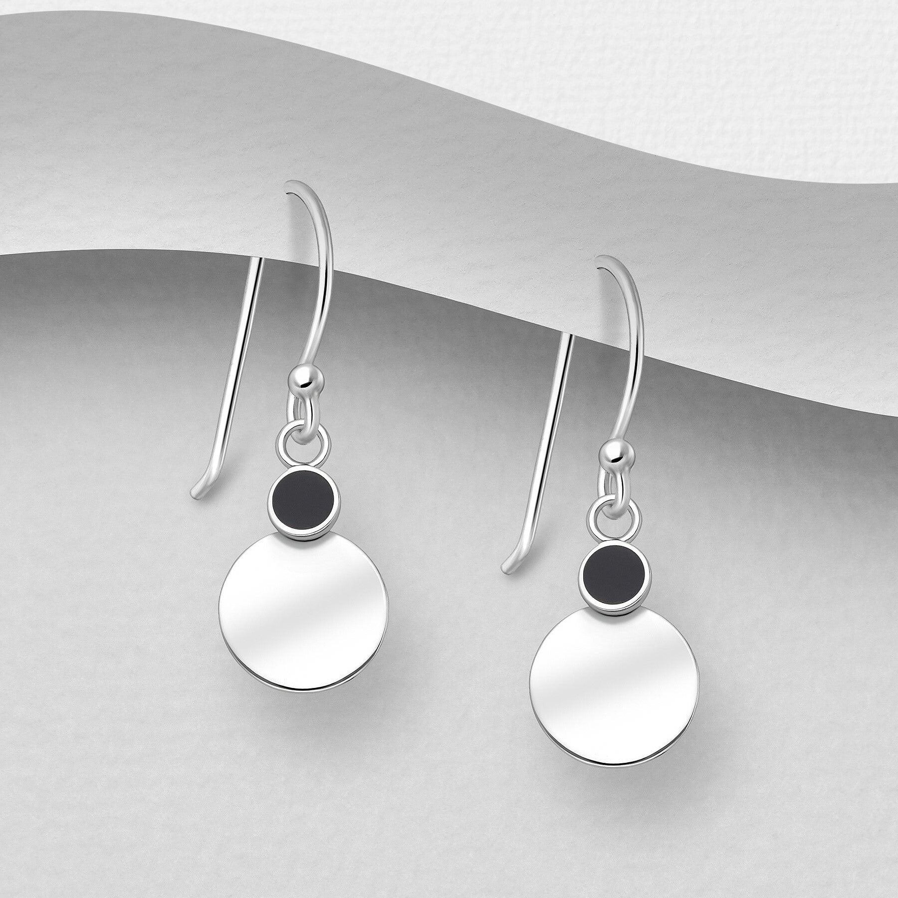 PREMIUM COLLECTION|Linn small silver earrings with black stones