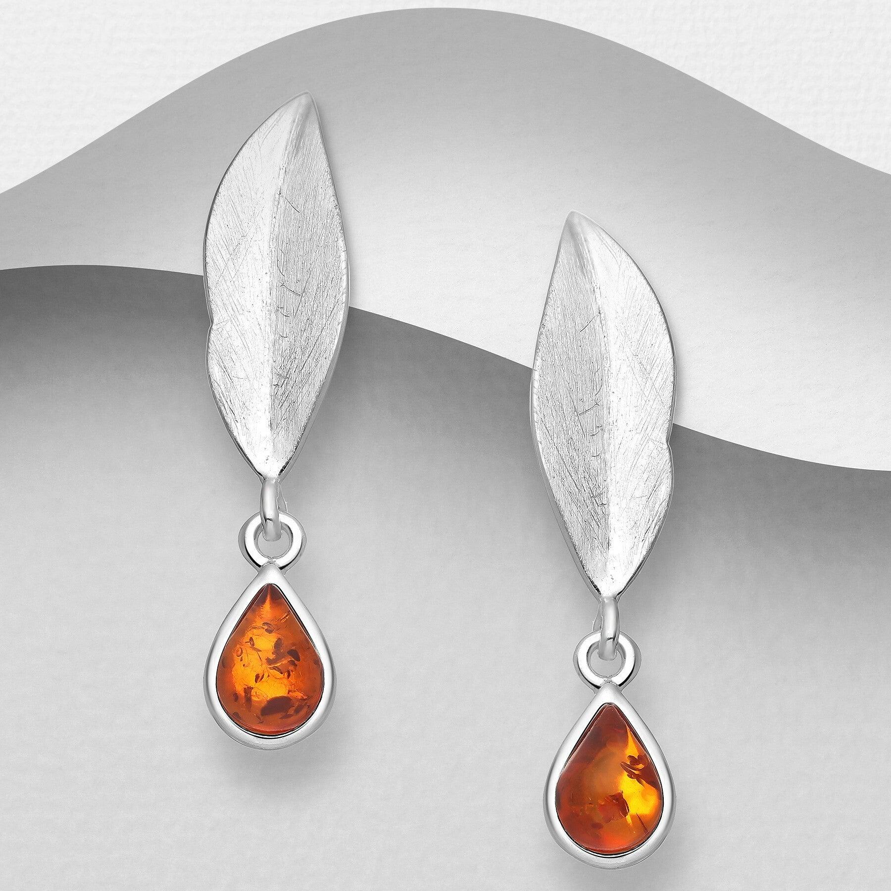 PREMIUM COLLECTION|Rut silver earrings with amber decoration