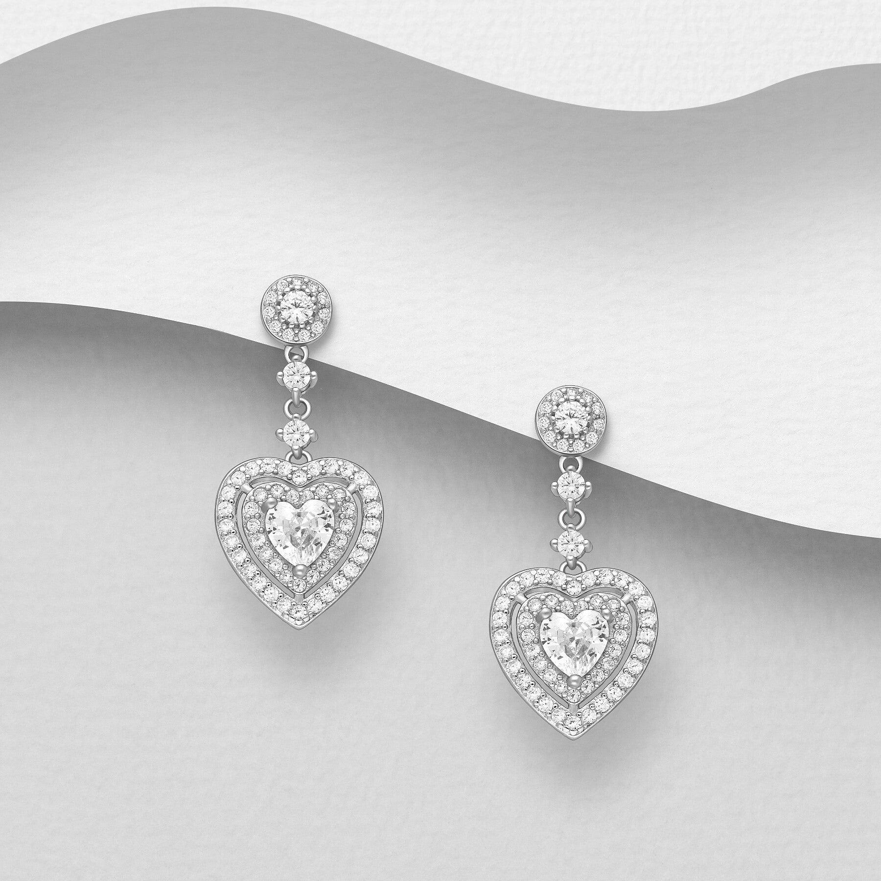 PREMIUM COLLECTION|Deluxe Heart -silver clear heart earrings