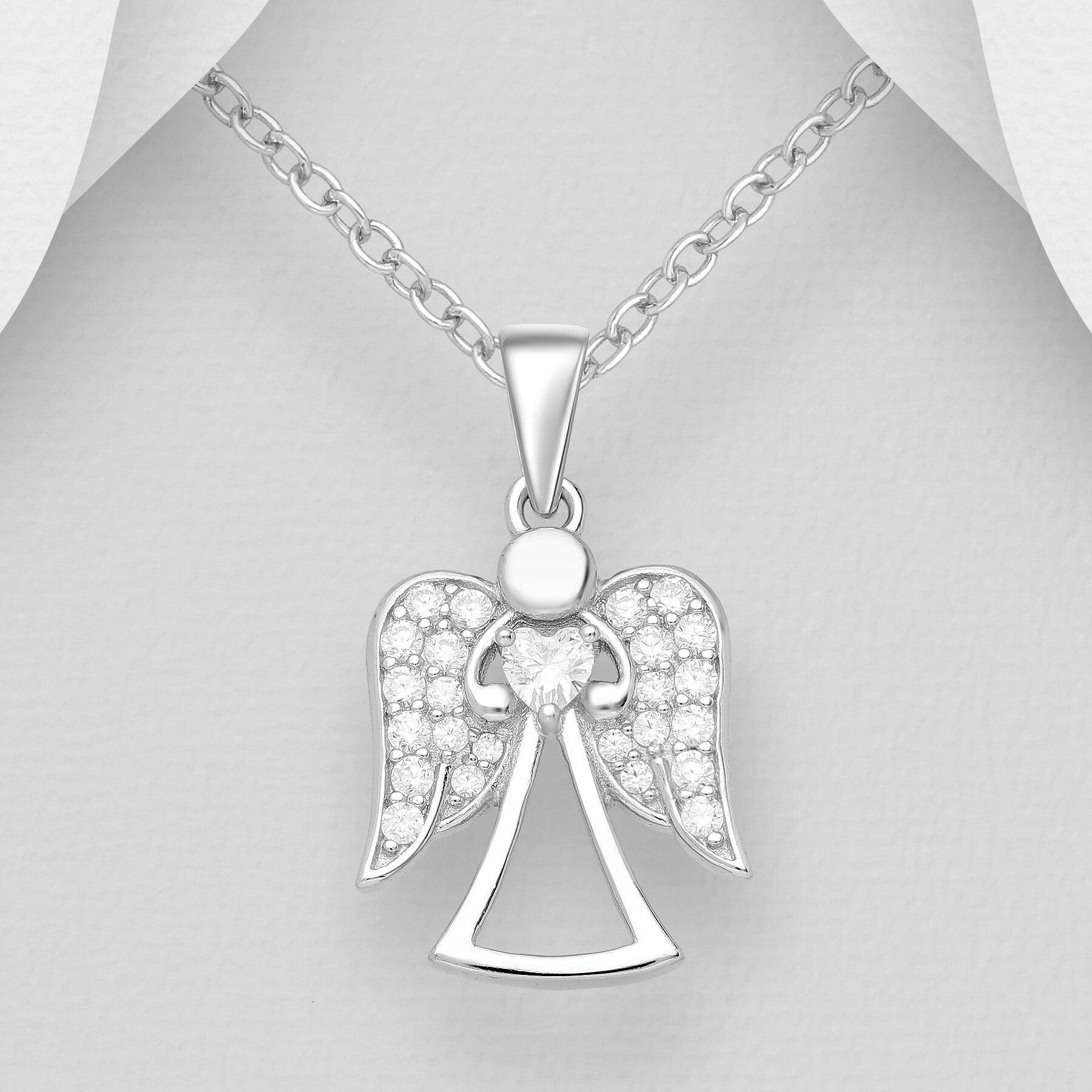 PREMIUM COLLECTION|Sparkling Angel Silver Pendant with Cubic Zirconia