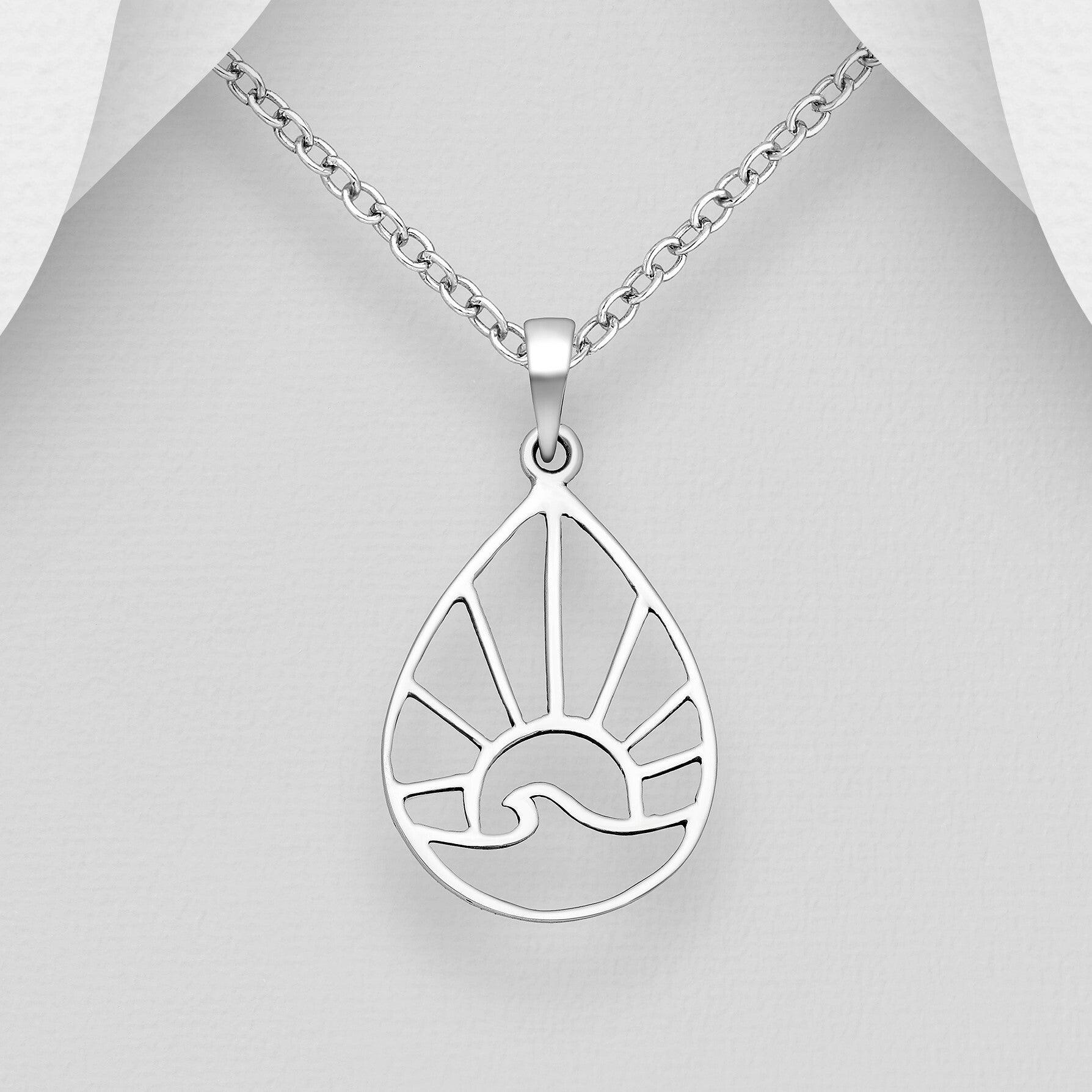 PREMIUM COLLECTION|Sun &amp; Wave silver pendant with wave &amp; sun decoration