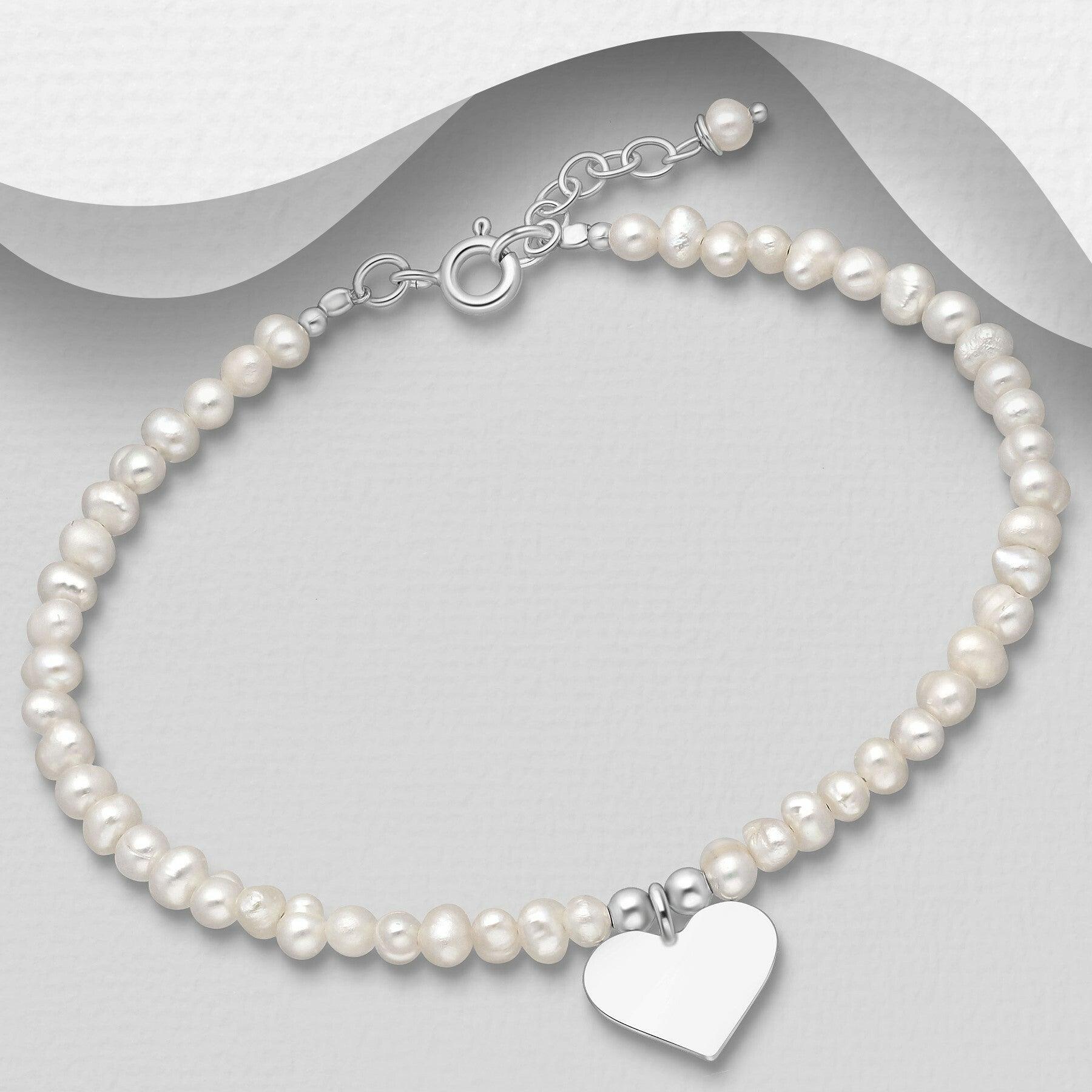 PREMIUM COLLECTION|Kristina silver pearl bracelet with heart