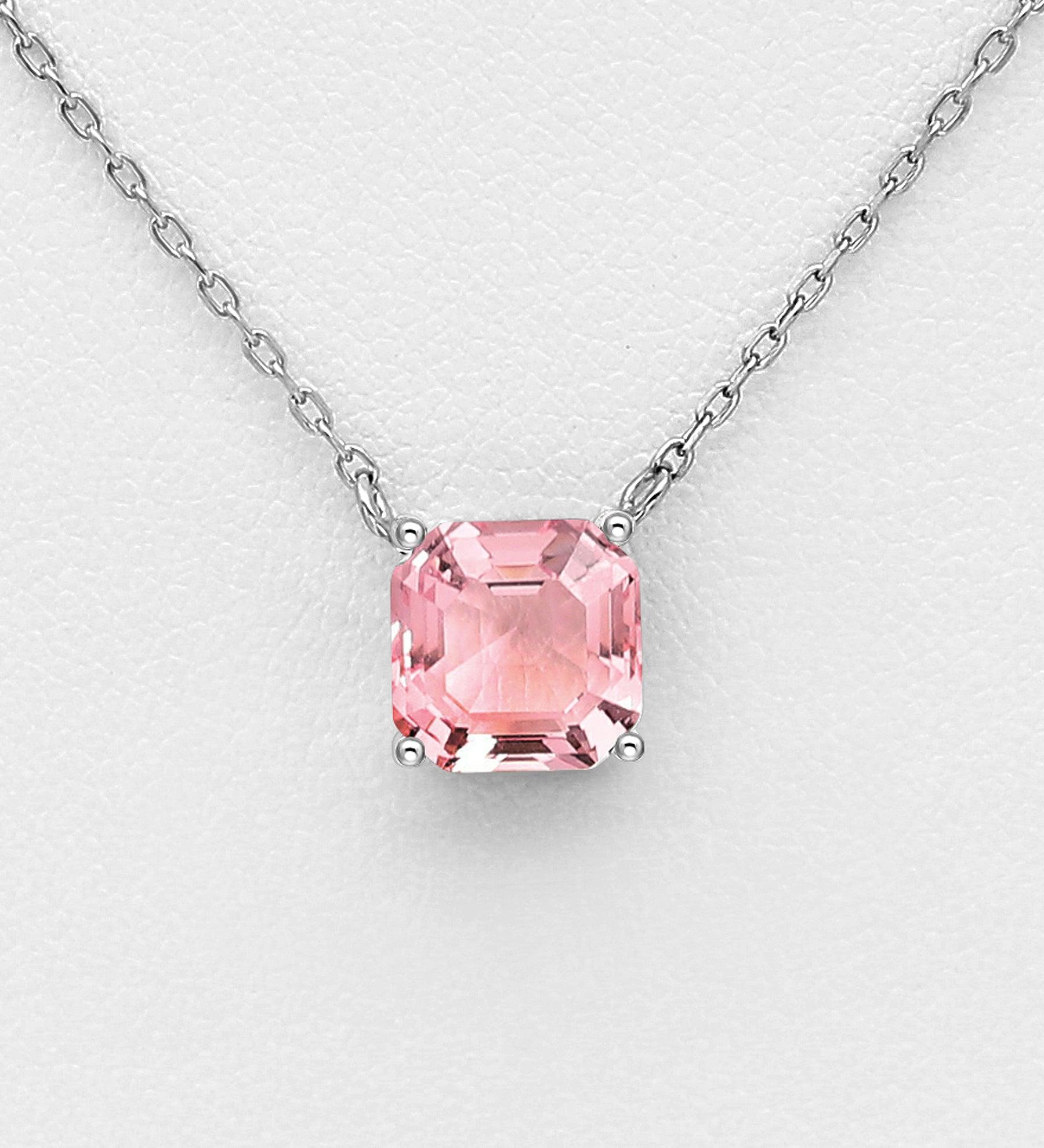 PREMIUM COLLECTION|Vanessa silver necklace with pink crystal