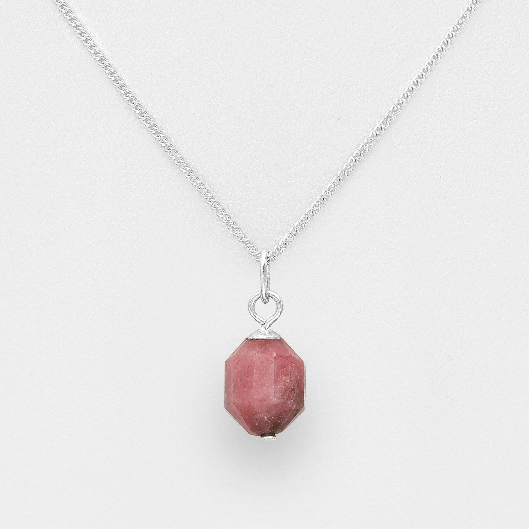 PREMIUM COLLECTION|Nea silver necklace with rhodonite natural stone