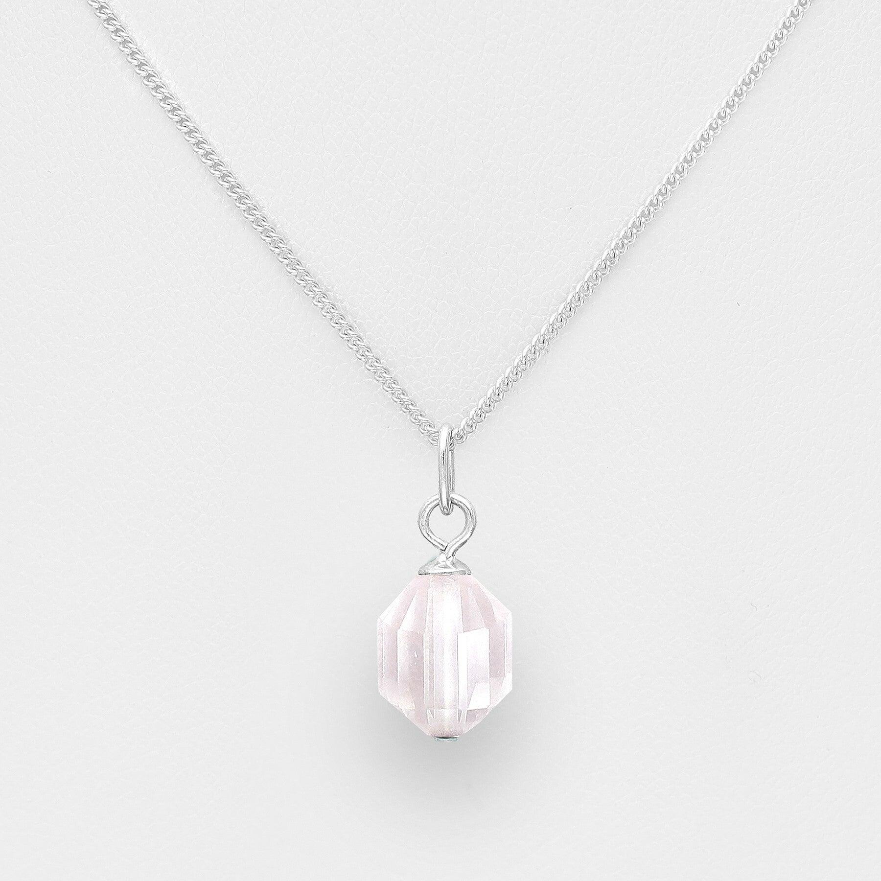 PREMIUM COLLECTION|Nea silver necklace with rose quartz natural stone