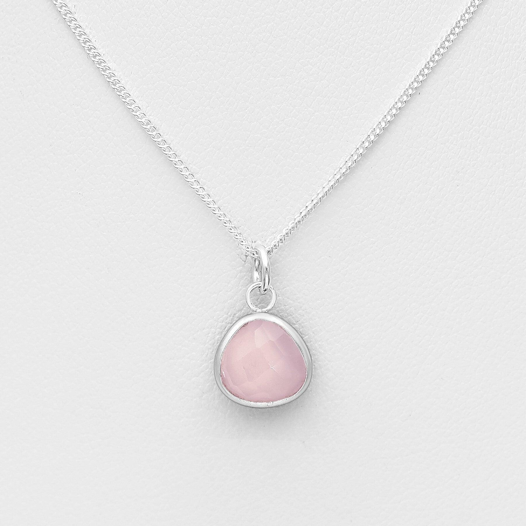 PREMIUM COLLECTION|Mona silver necklace with rose quartz natural stone