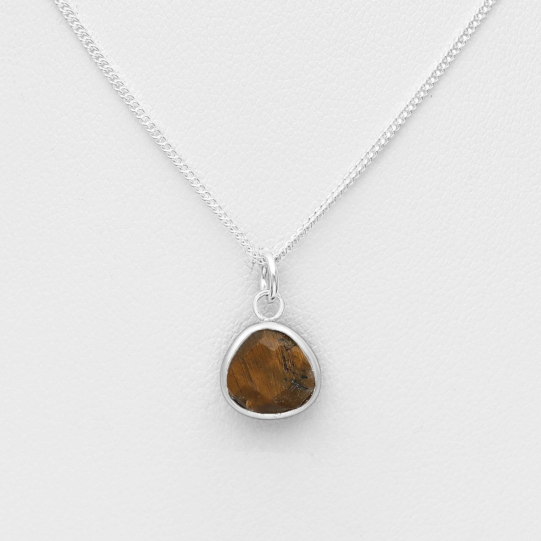 PREMIUM COLLECTION|Mona silver necklace with tiger's eye natural stone