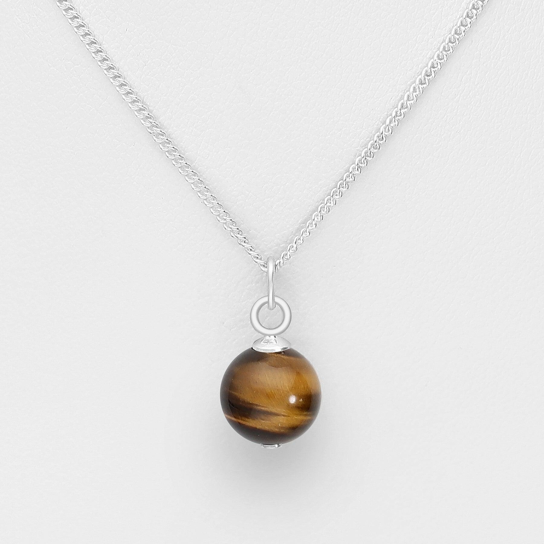 PREMIUM COLLECTION|Lina silver necklace with tiger's eye natural stone