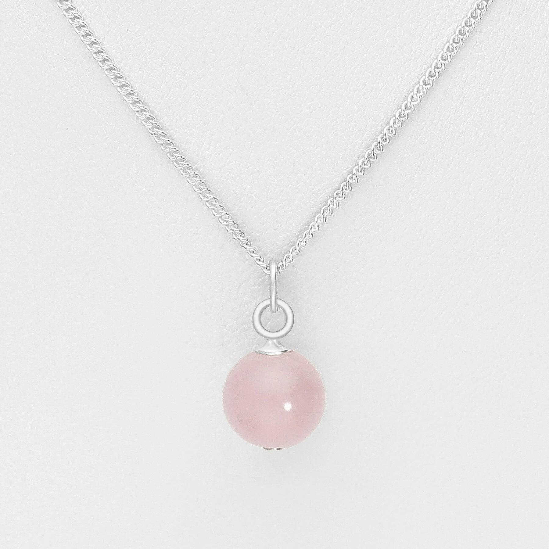 PREMIUM COLLECTION|Lina silver necklace with rose quartz natural stone