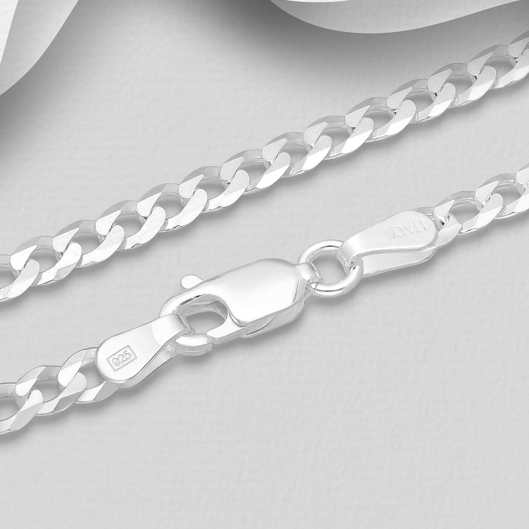 Silver pendant chain, 3mm Rhodium Curb Chain 55cm -armor chain