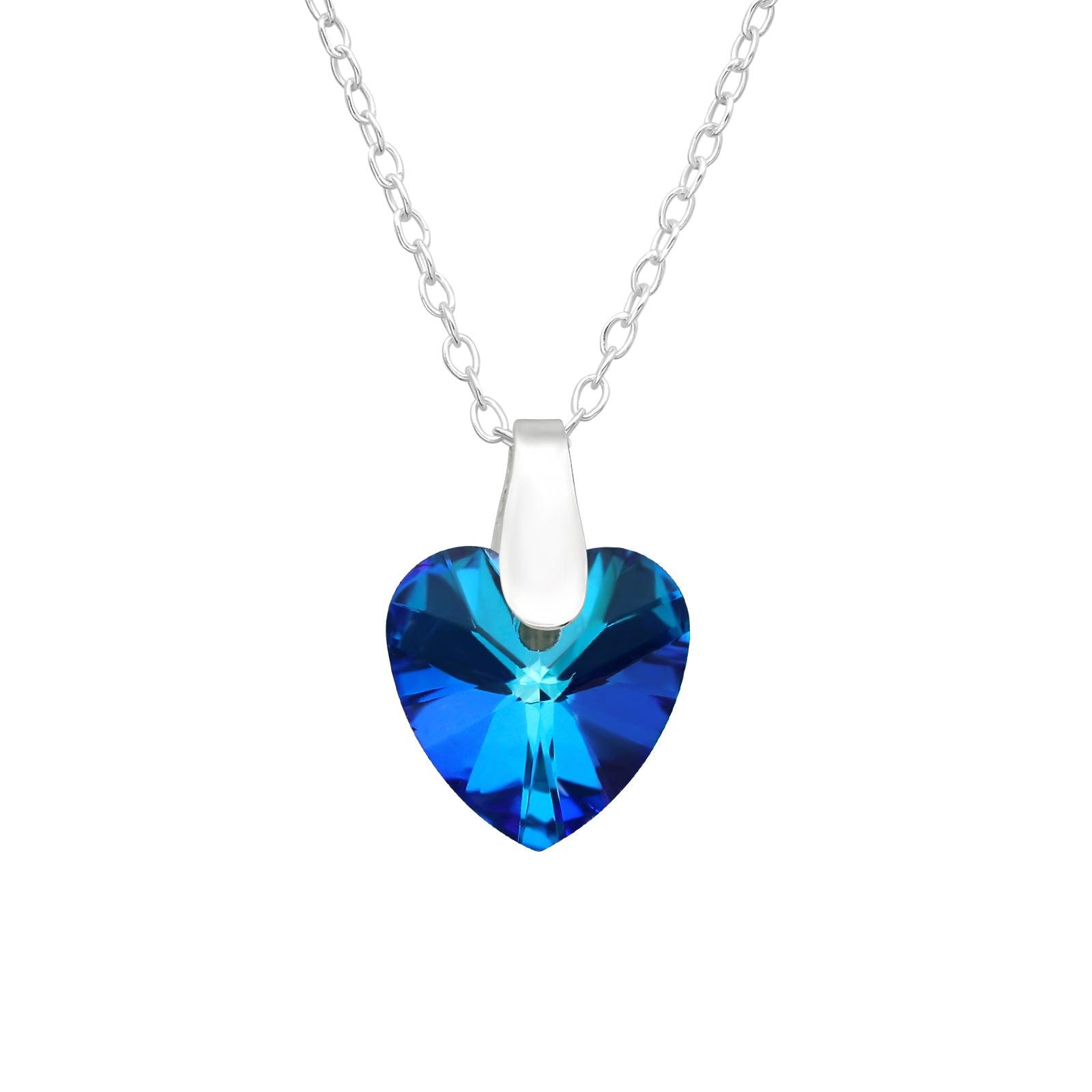 Silver necklace, Amalie blue crystal heart with silver chain