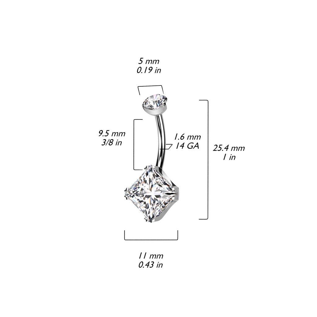 Diamond CZ Belly Button Ring -hopeanvärinen napakoru kirkkain kivin