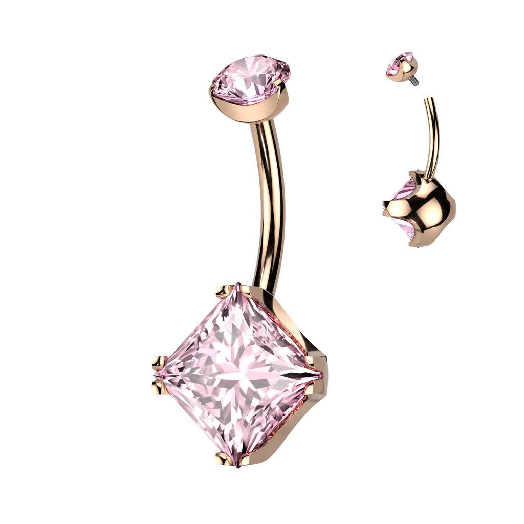 Diamond CZ Belly Button Ring - rose gold-colored navel ring