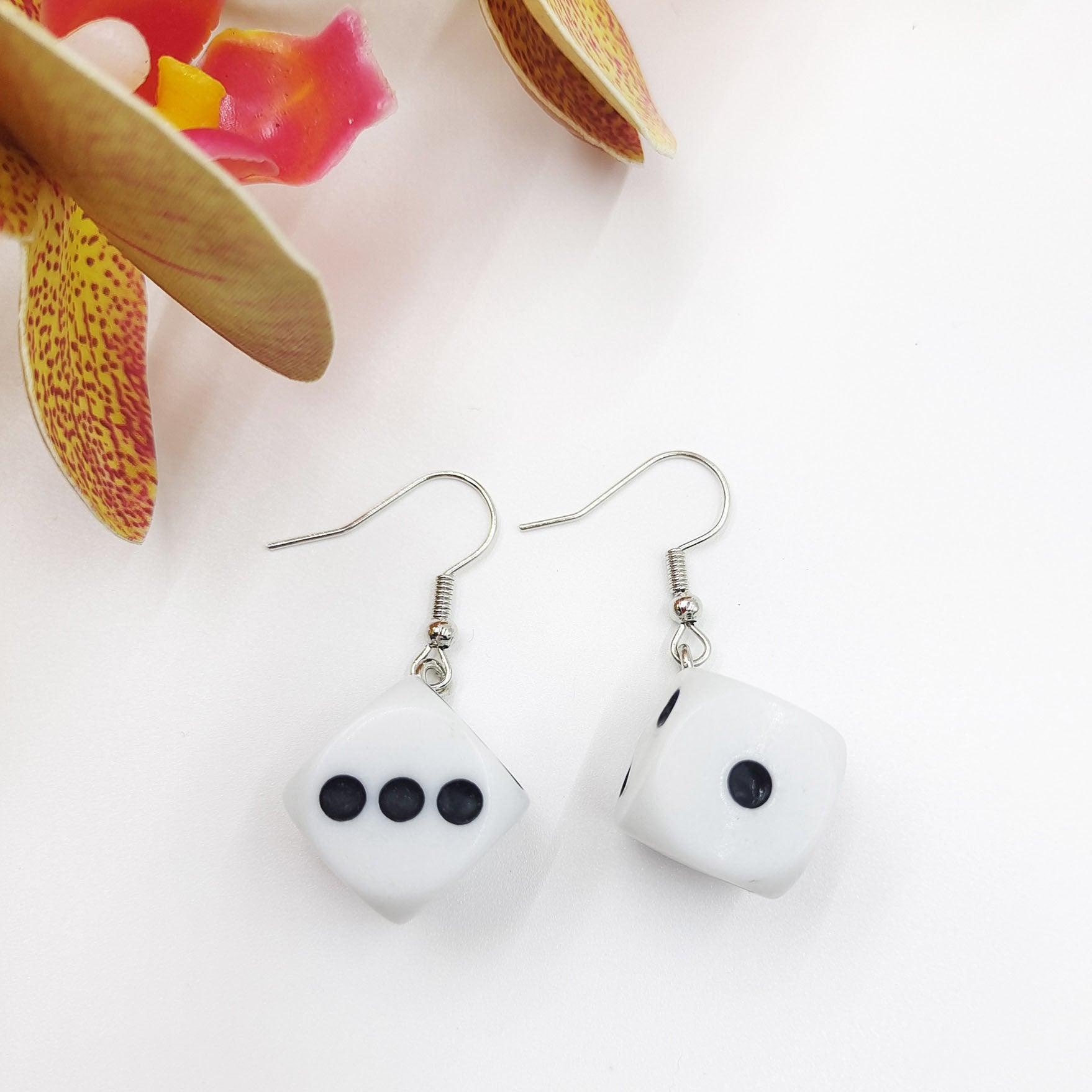 Earrings, Dice Earrings - white dice earrings