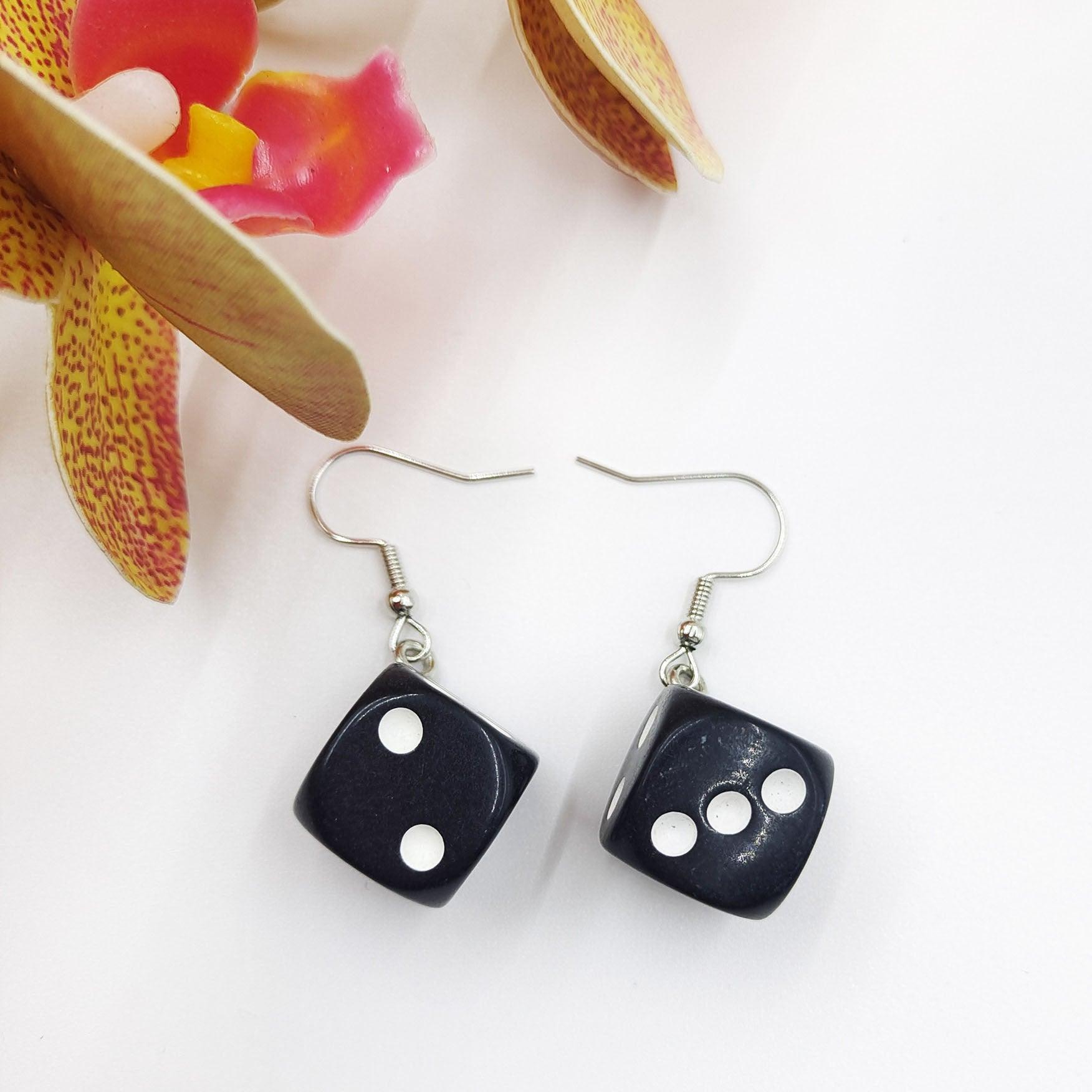 Earrings, Dice Earrings - black dice earrings