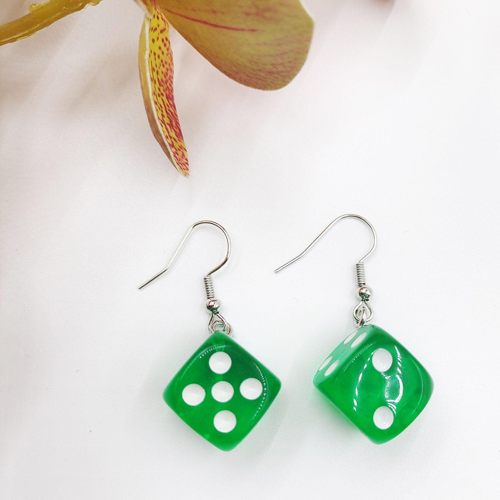 Earrings, Dice Earrings - green dice earrings