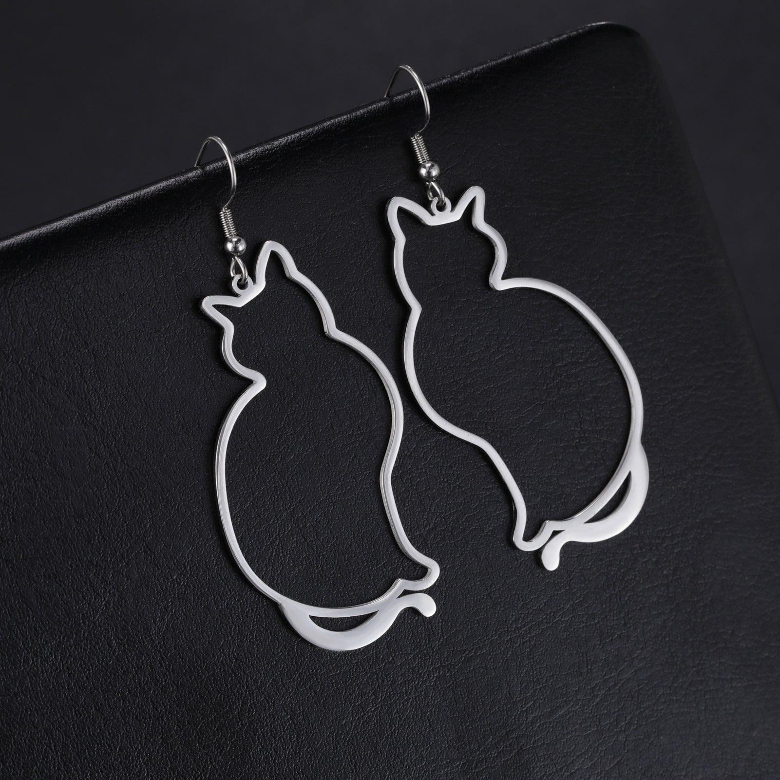 Surgical steel earrings, Silver Cat -silver-colored cat earrings