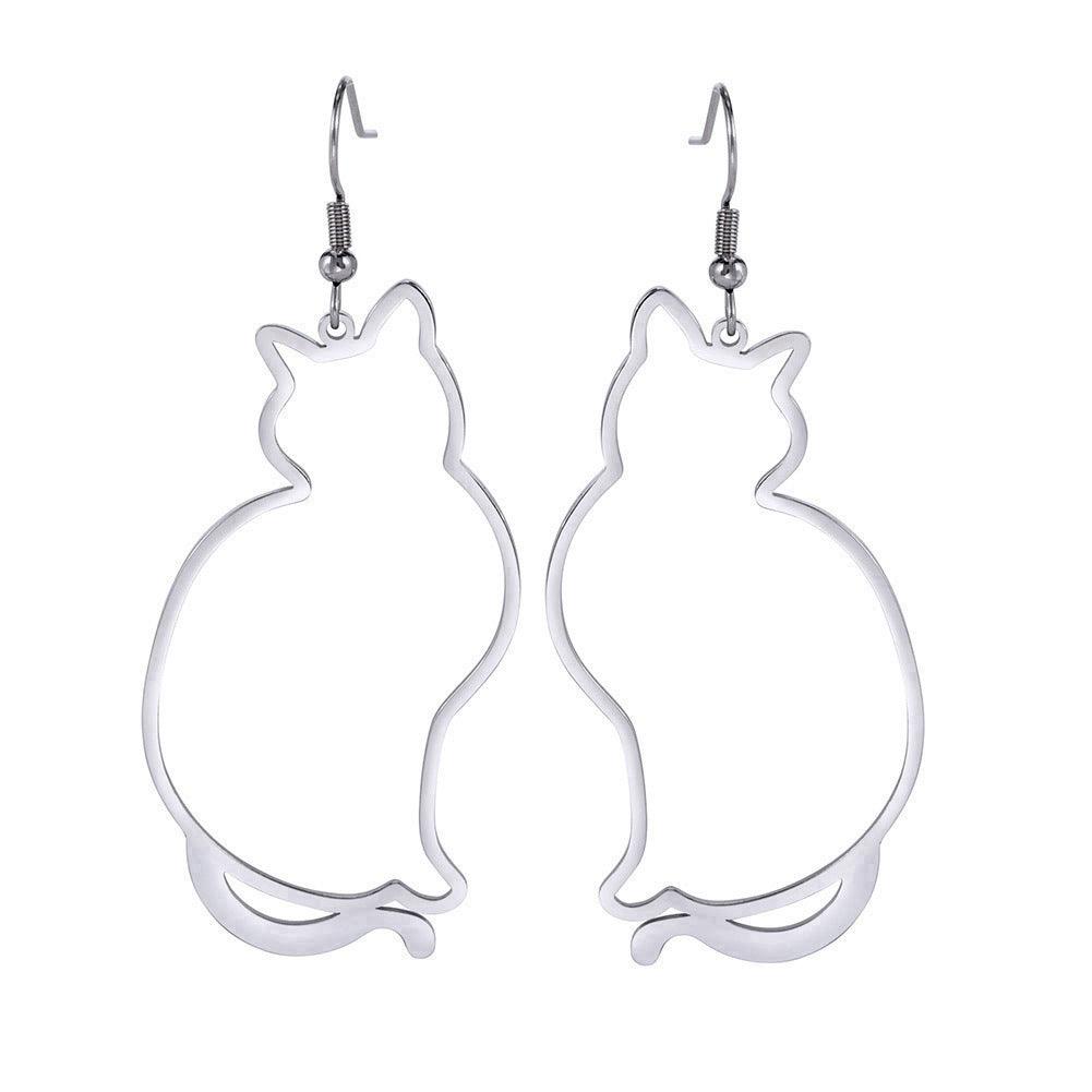 Surgical steel earrings, Silver Cat -silver-colored cat earrings