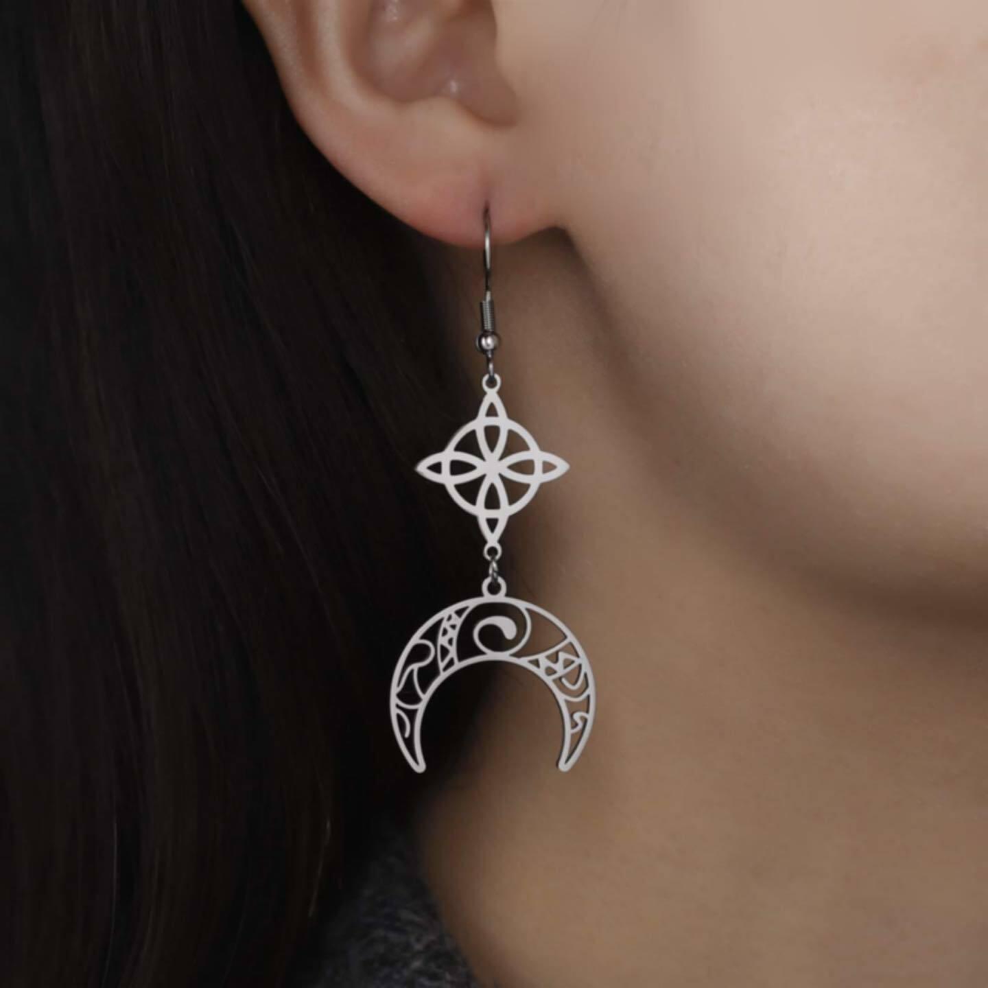 Surgical steel earrings, Bohemian Moon silver-colored boho earrings