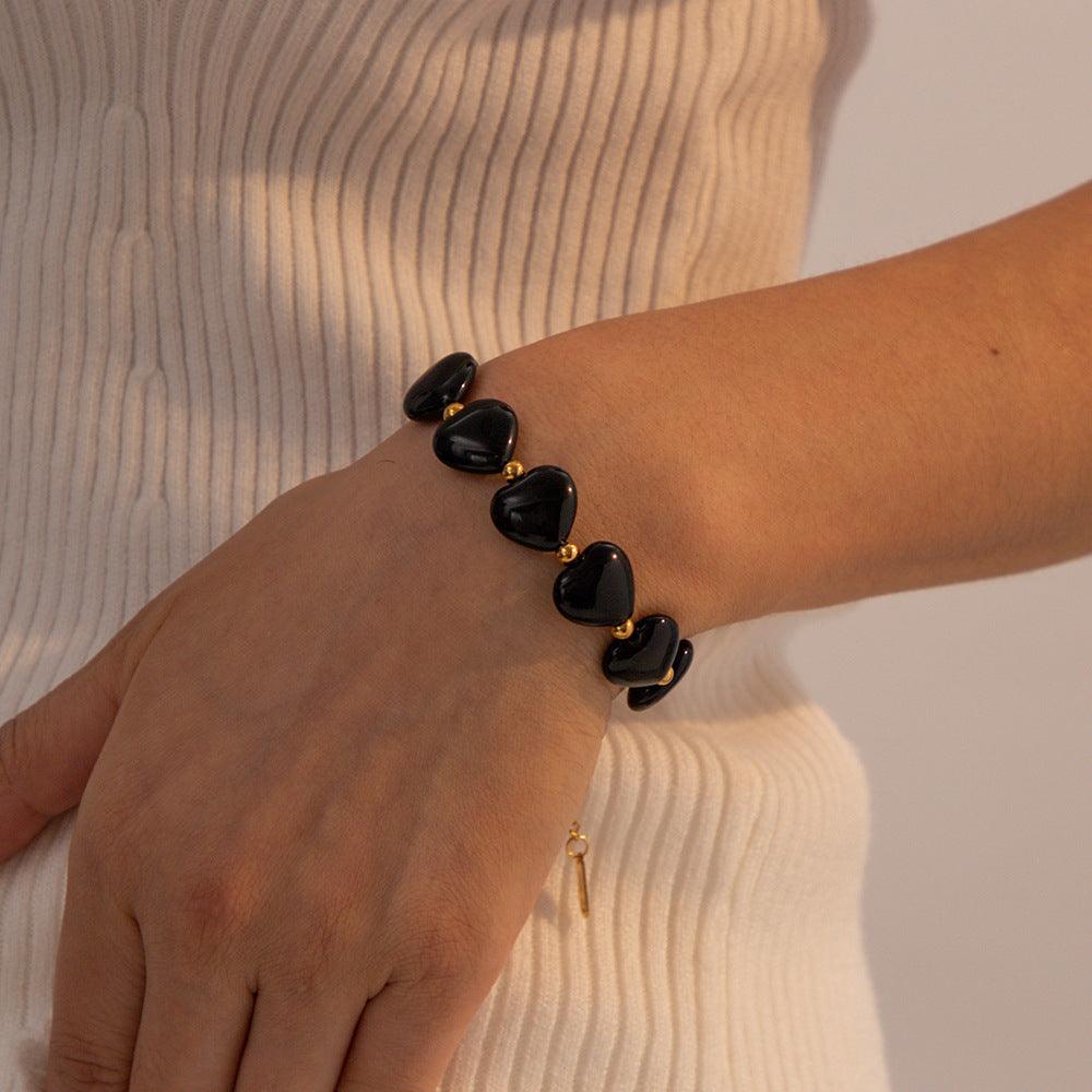 FRENCH RIVIERA|Callie -black natural stone bracelet made of surgical steel