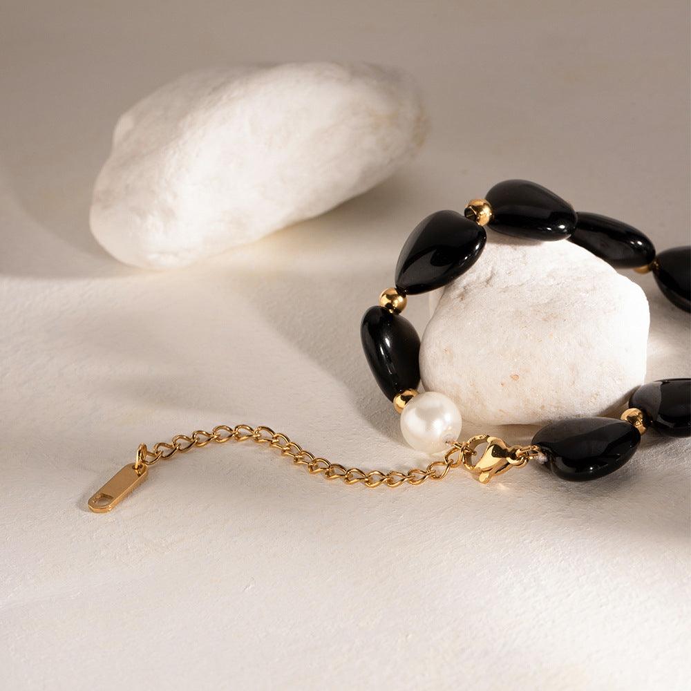 FRENCH RIVIERA|Callie -black natural stone bracelet made of surgical steel