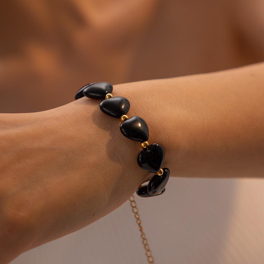 FRENCH RIVIERA|Callie -black natural stone bracelet made of surgical steel