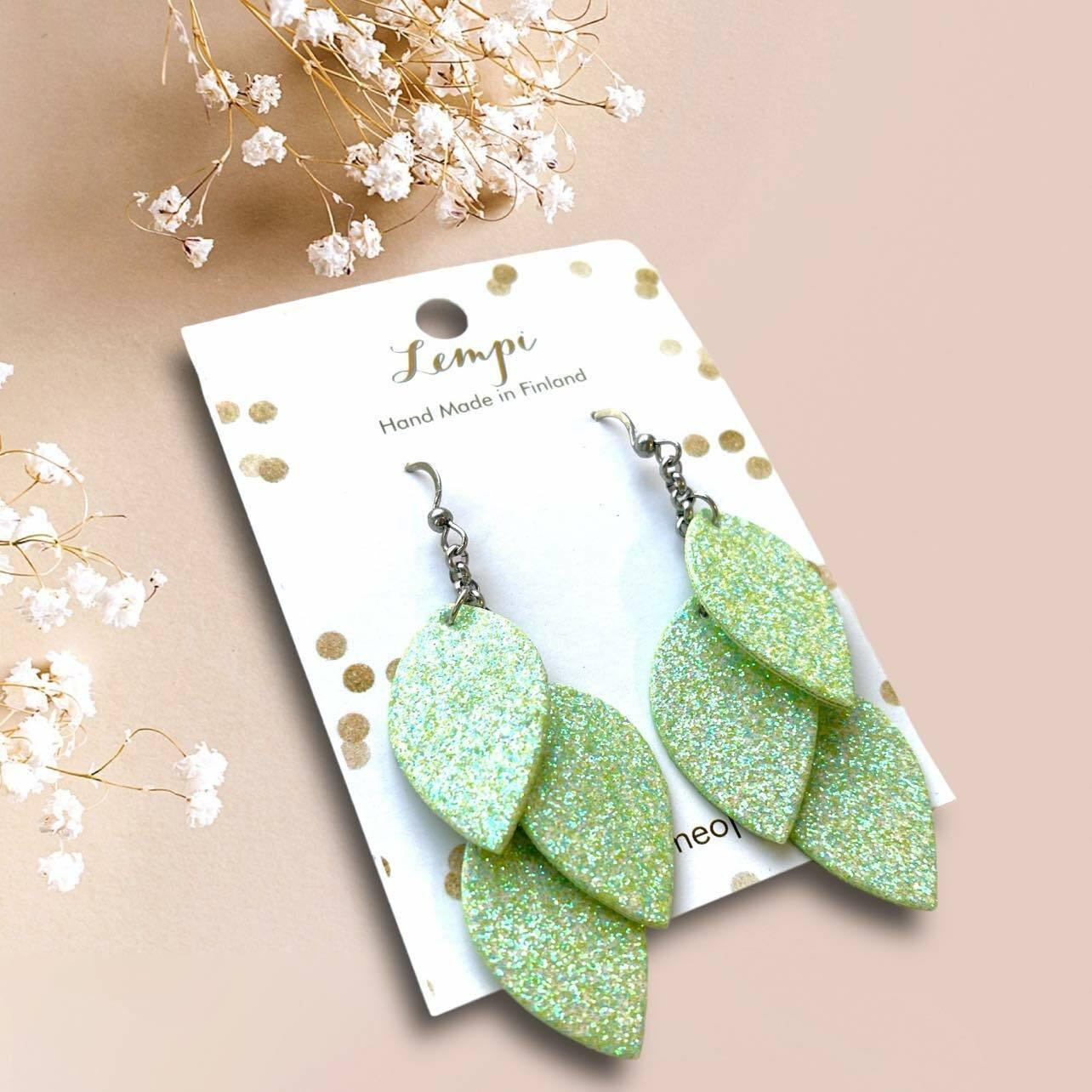 LEMPI earrings, Little Grain (light green glitter)