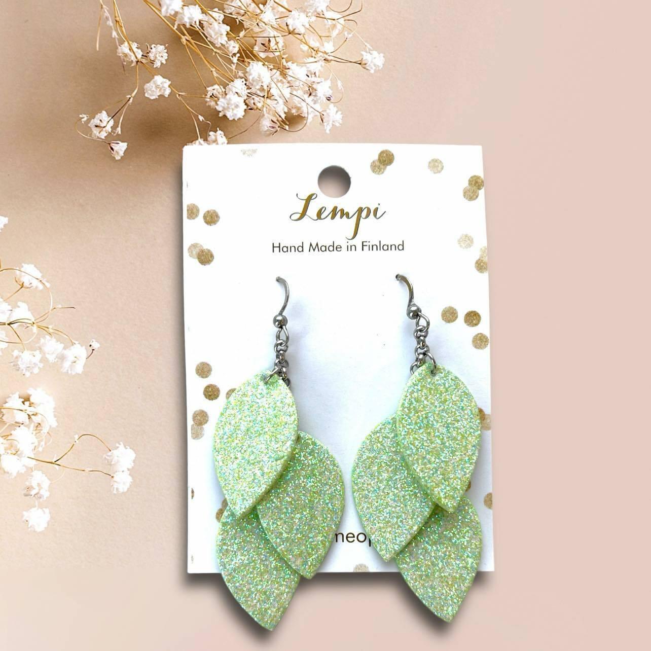 LEMPI earrings, Little Grain (light green glitter)