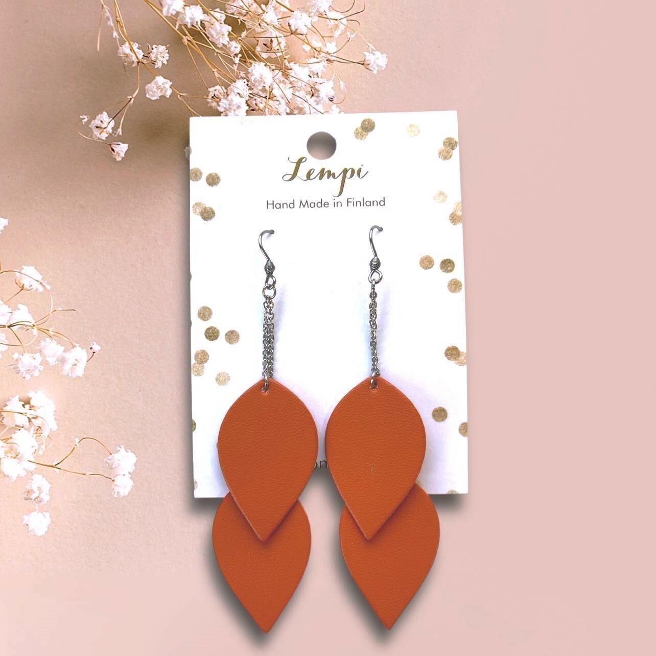 LEMPI® earrings, Leaves (2 pieces, orange)