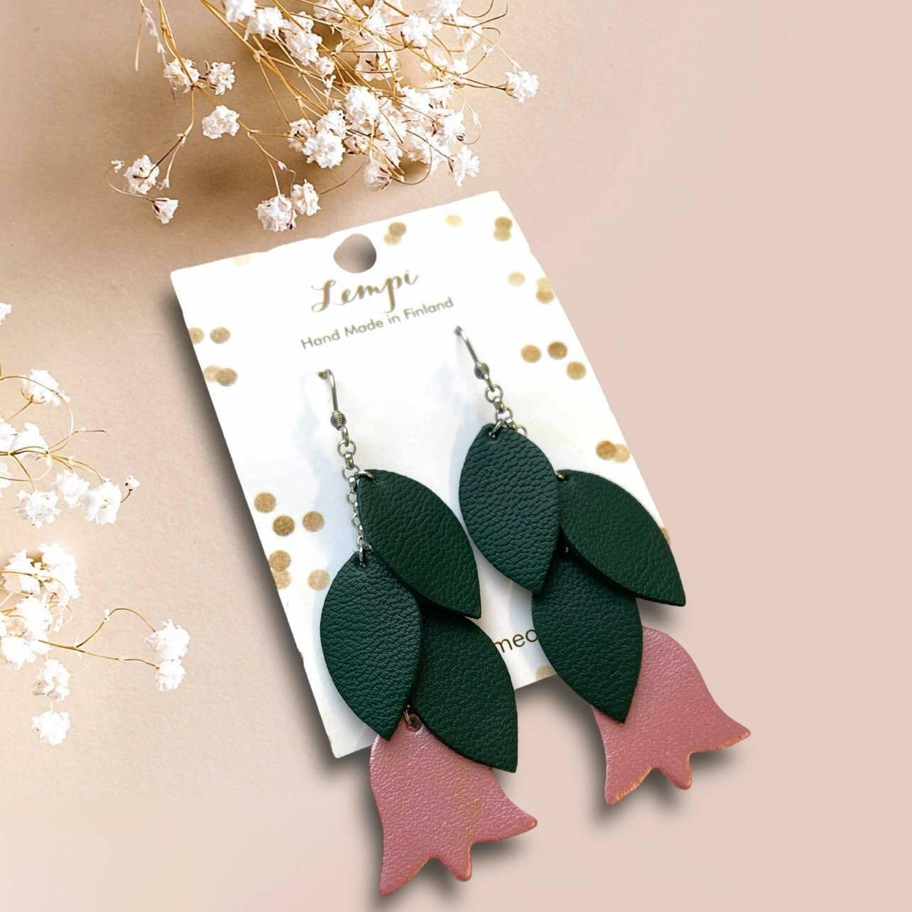 LEMPI® earrings, Frida (green, shimmering pink)