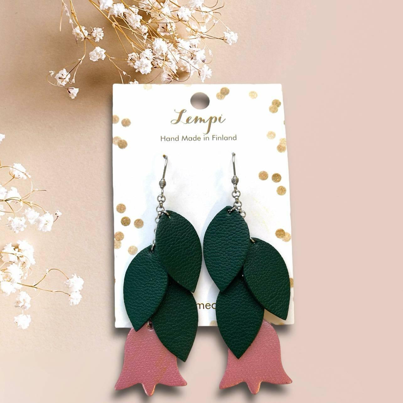 LEMPI® earrings, Frida (green, shimmering pink)