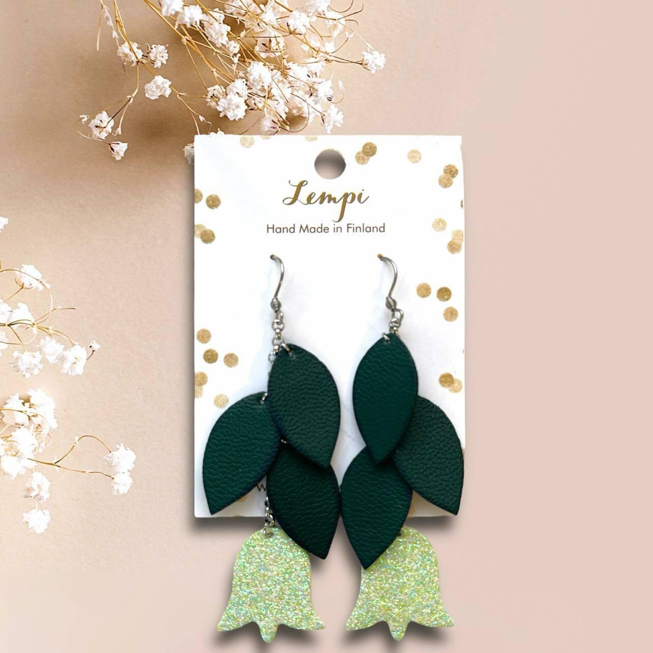 LEMPI® earrings, Frida (green, light green glitter)