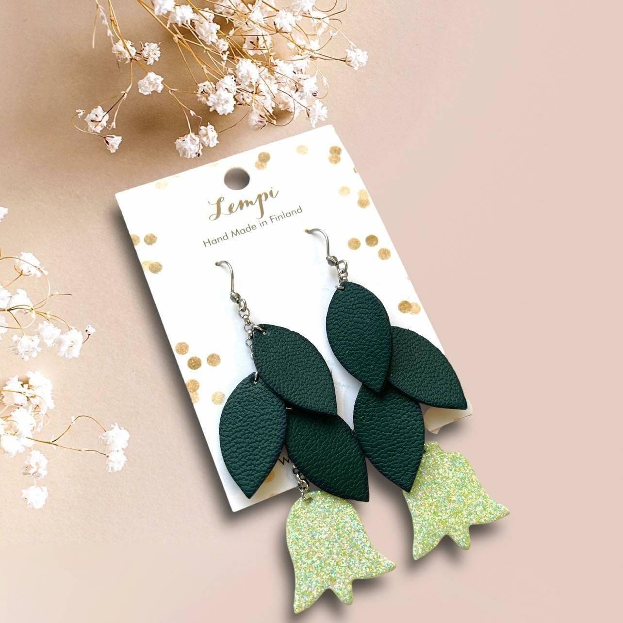 LEMPI® earrings, Frida (green, light green glitter)