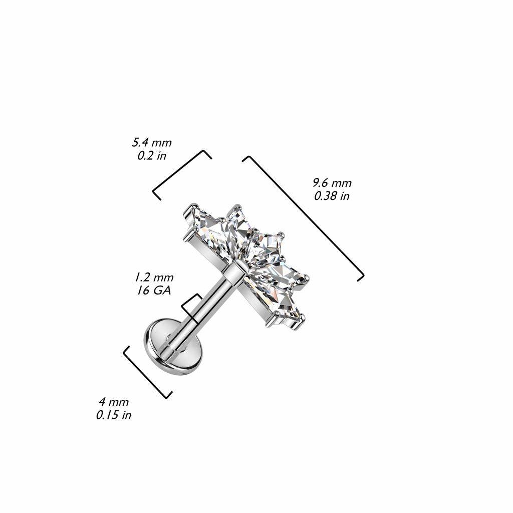 Titanium cartilage/tragus jewelry, 5 CZ Fan Top sparkling labret (silver)