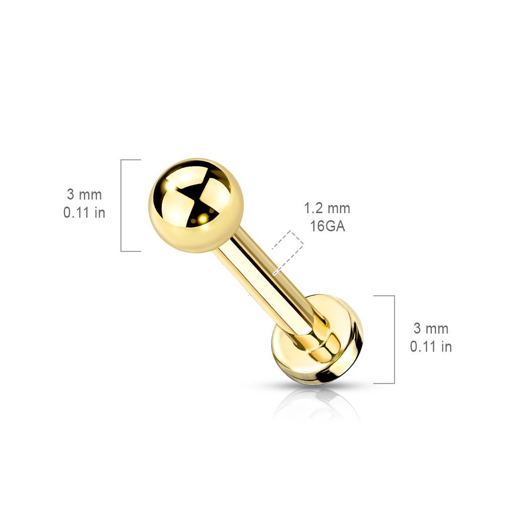 Labret 1.2mm, Titanium Basic 3mm Gold (titanium labret pin)