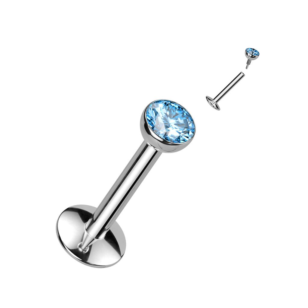 Titanium labret, CZ Convex Basic -glitter labret with 3mm ball (blue)