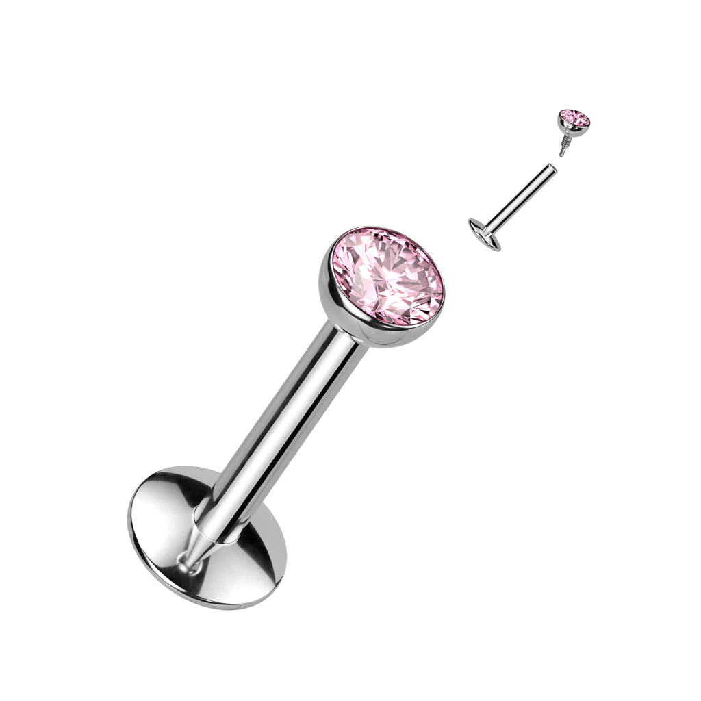 Titanium labret, CZ Convex Basic sparkling labret with 3mm ball (pink)