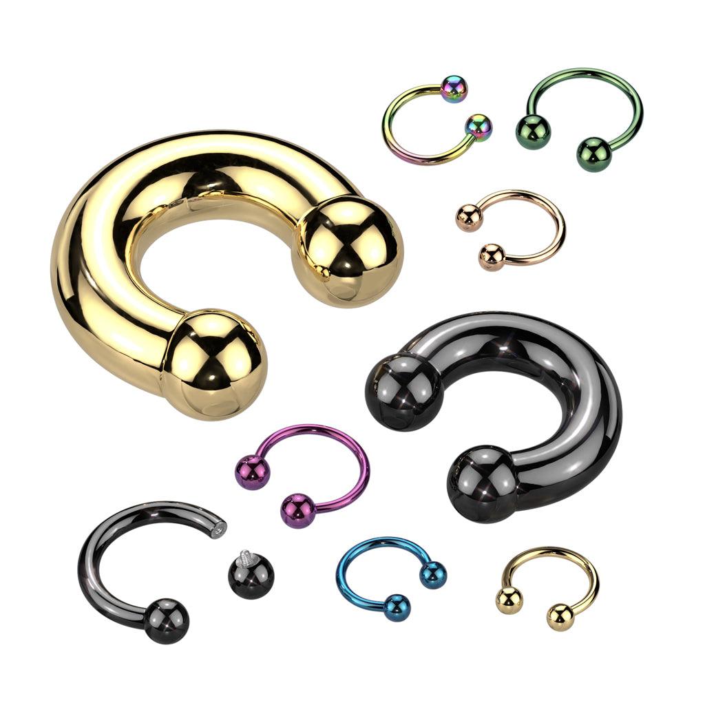 Horseshoe 1.2mm, Internally Threaded Titanium Black -3mm balls