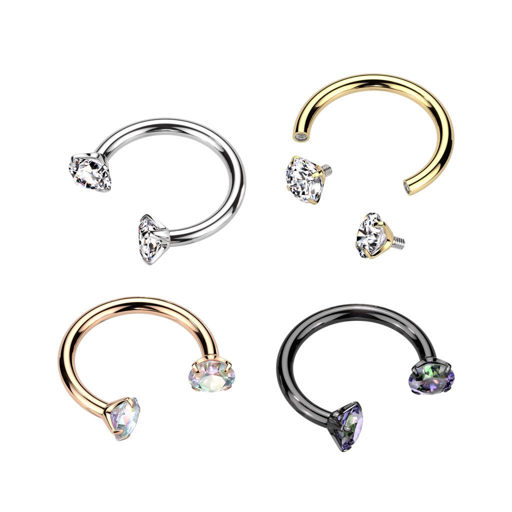 Horseshoe 1.2mm, Internally Threaded Titanium Gold Horseshoe CZ