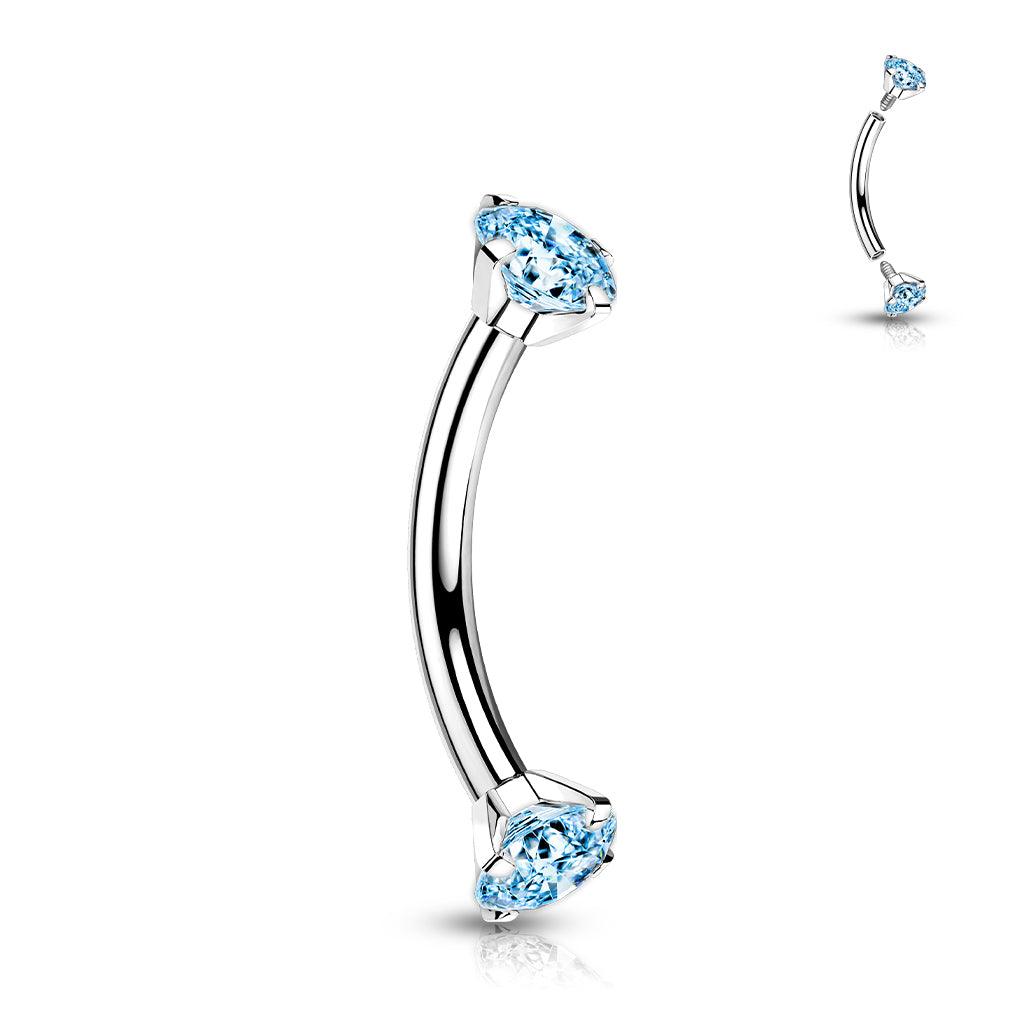 Bananabell/curved pin 1.2mm - Titanium CZ Curved Barbell in Blue