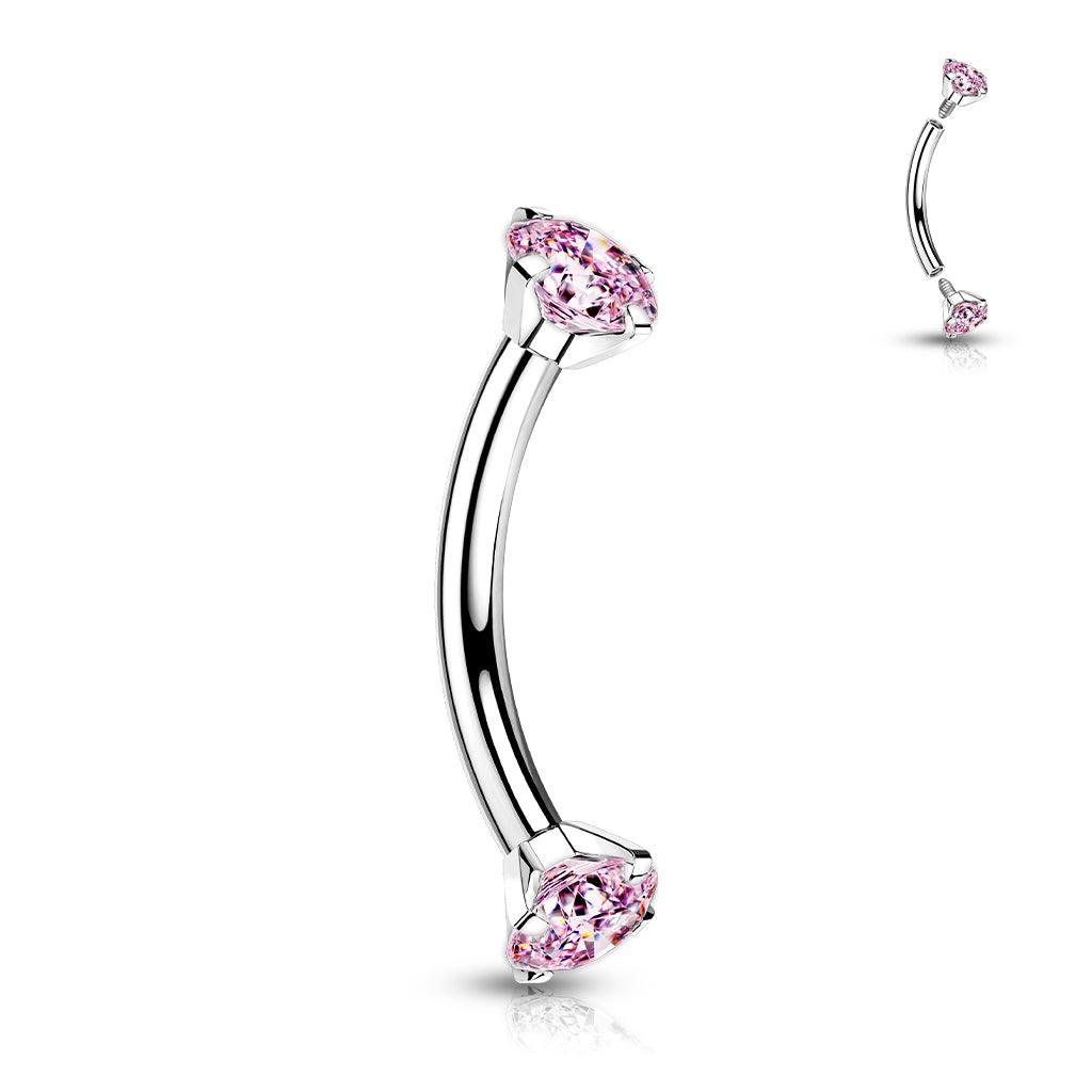 Bananabell/curved pin 1.2mm - Titanium CZ Curved Barbell in Pink