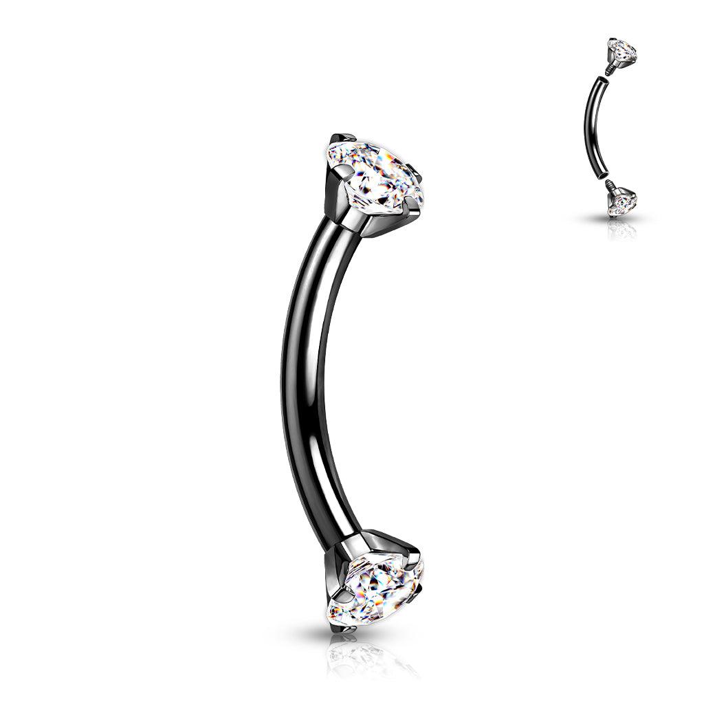 Bananabell/curved pin 1.2mm - Titanium CZ Curved Barbell in Black