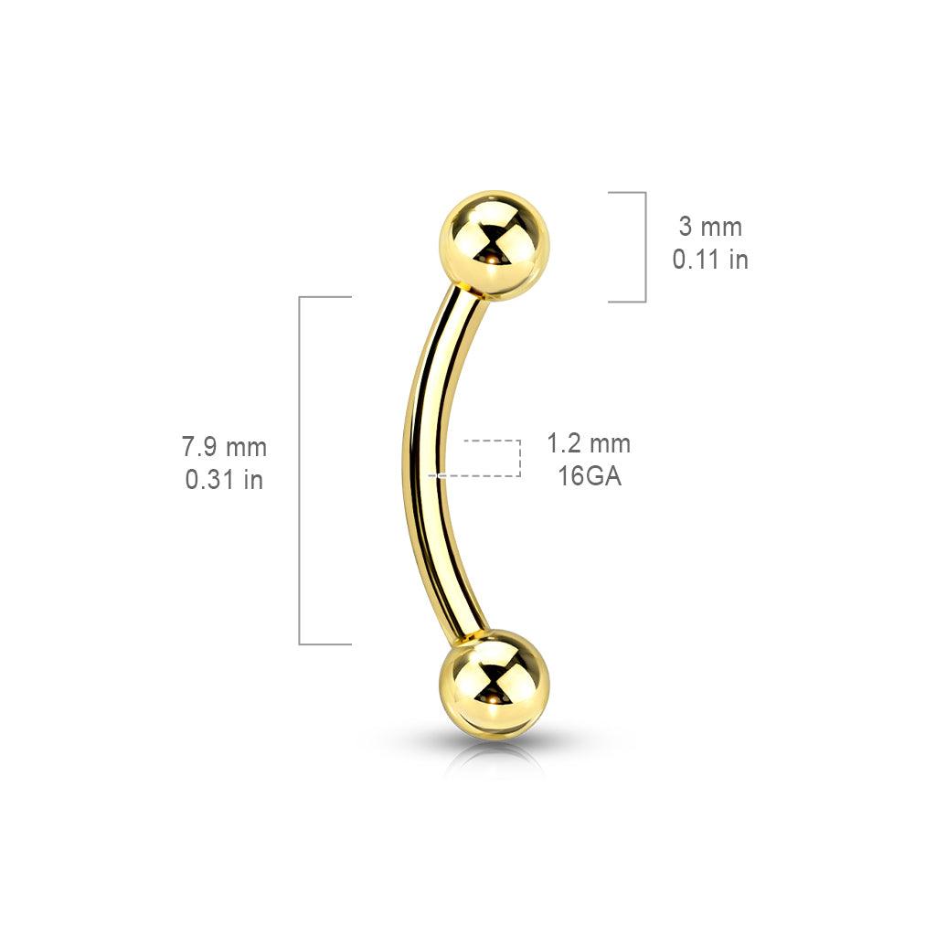 Bananabell/curved pin 1.2mm -Basic Titanium Curved Barbell in Gold