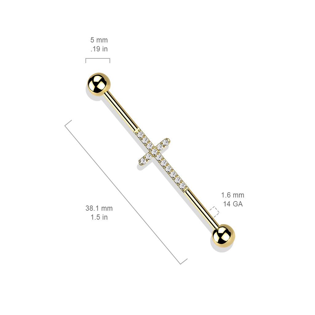 Industrial, Cross Titanium CZ in Gold - titanium cross industrial jewelry