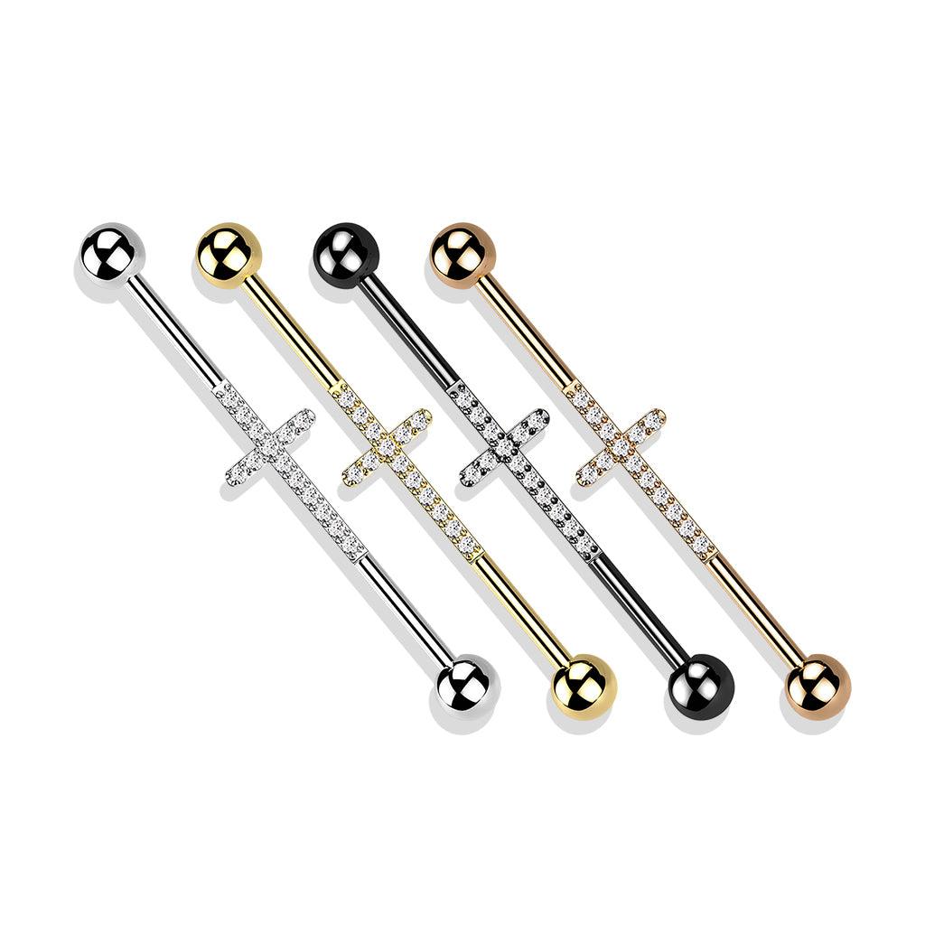 Industrial, Cross Titanium CZ in Gold - titanium cross industrial jewelry