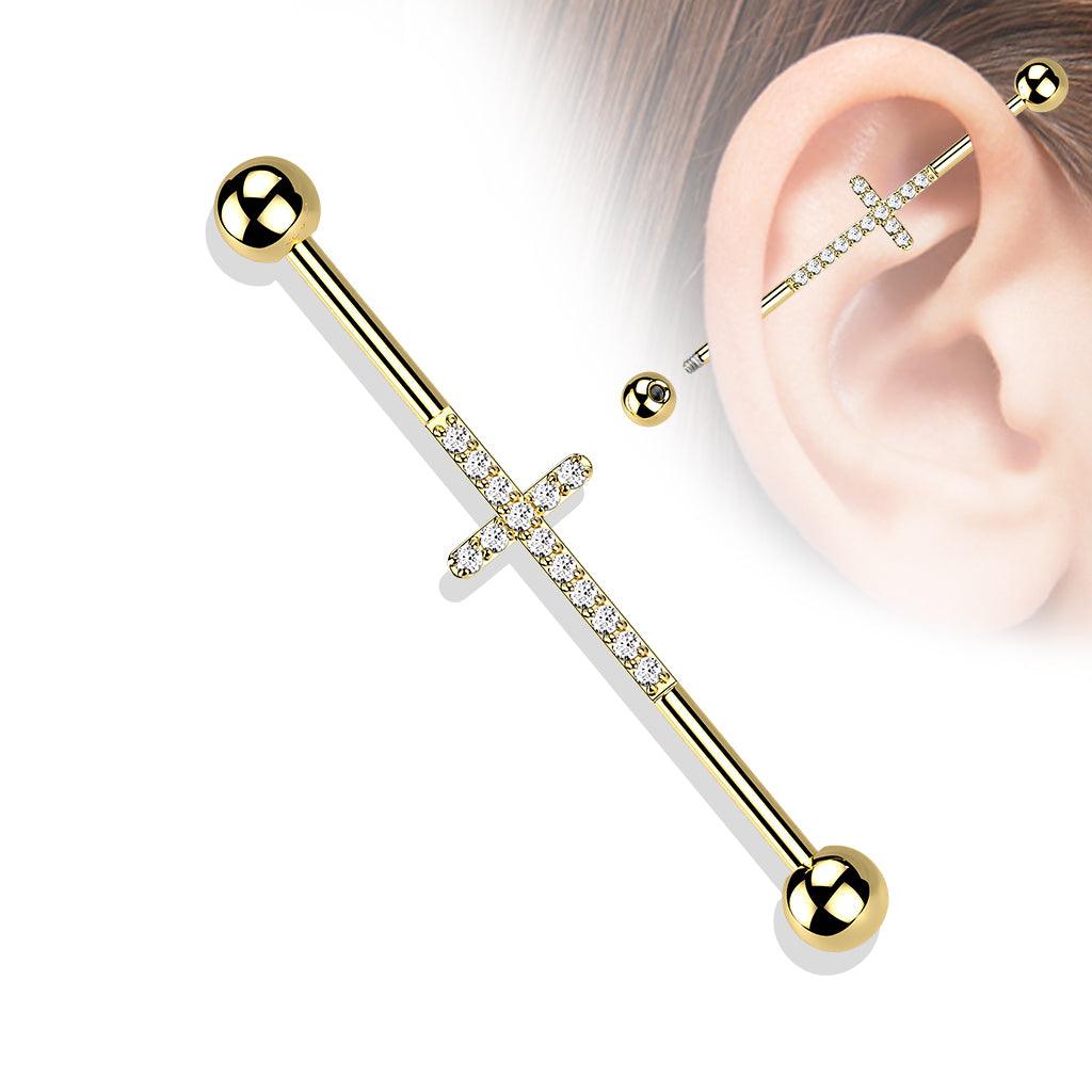 Industrial, Cross Titanium CZ in Gold - titanium cross industrial jewelry