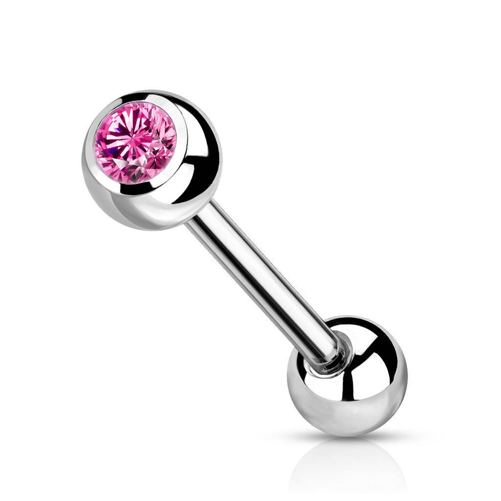 Barbell/string jewelry, Titanium Barbell With Pink CZ