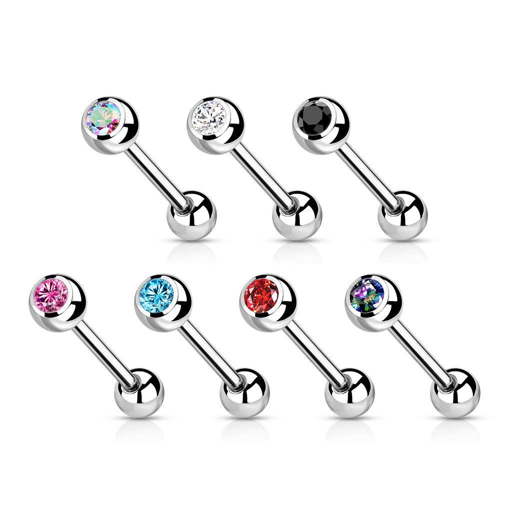 Barbell/string jewelry, Titanium Barbell With Aurora Borealis CZ