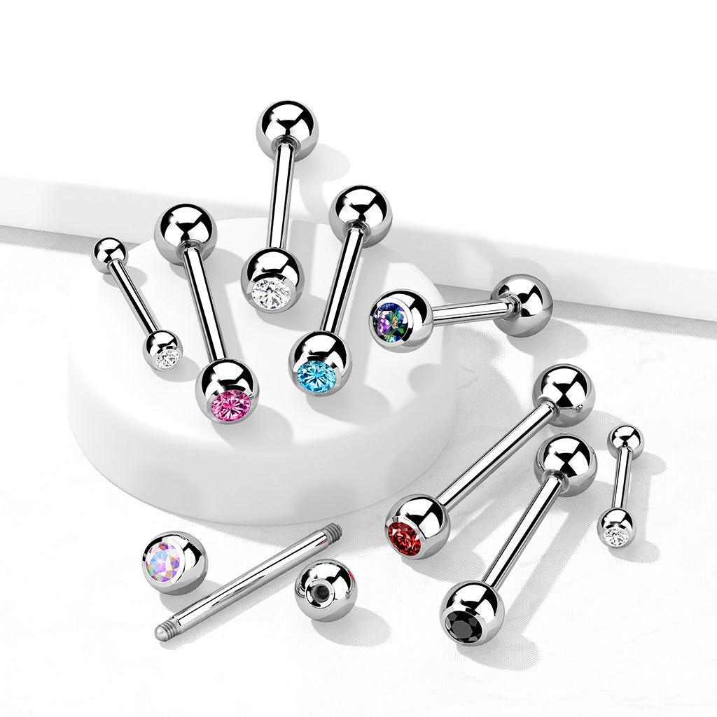 Barbell/string jewelry, Titanium Barbell With Aurora Borealis CZ